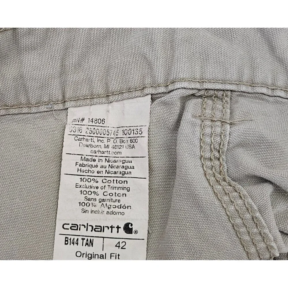 Carhartt Original Fit Mens Sz 42 Beige Carpenter Shorts Back Pocket Logo